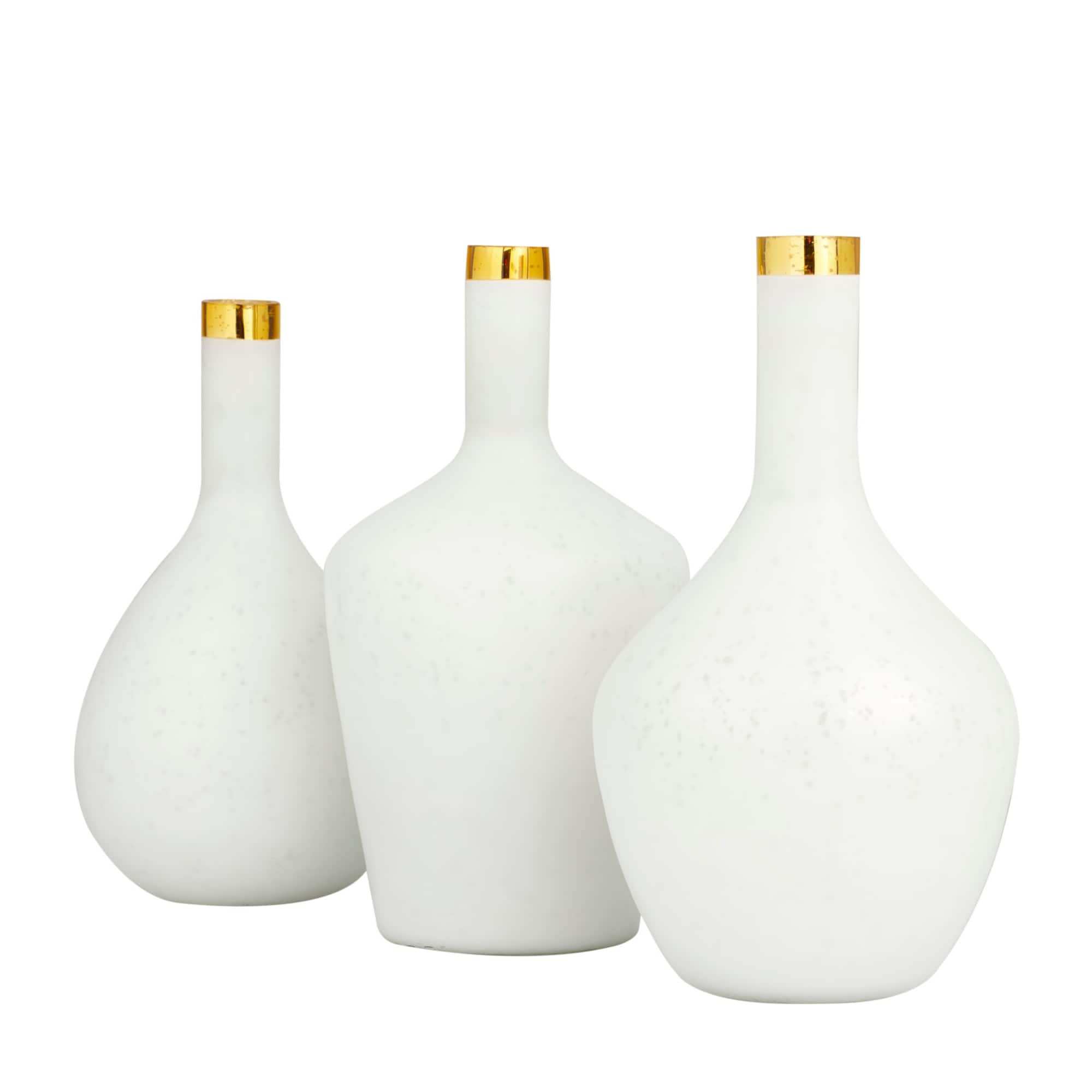 Set of 3" White Glass Glam Vases, 13" x 8" x 8"